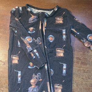 2/$5 Baby Footie Zipper Pajamas with Coffee Mill Print - Black